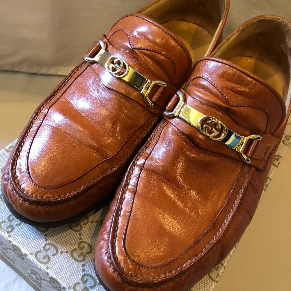Vintage Gucci Men’s Cognac Leather Loafers